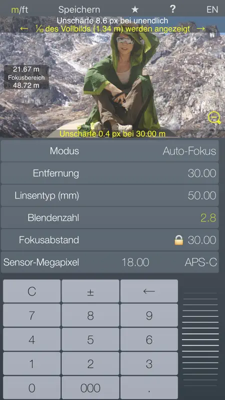 Fokus Hyperfokalrechner Tiefenschärfe screenshot 1 of 4
