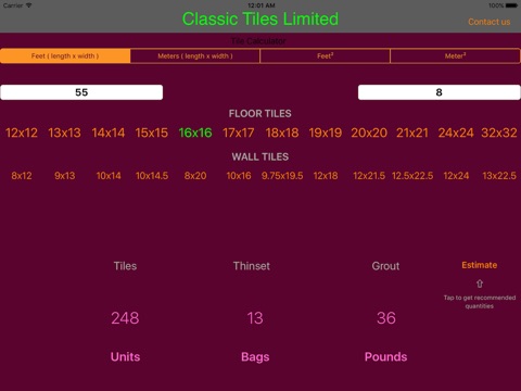 Classic Tiles Product Calculator screenshot 3