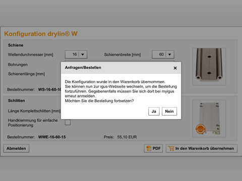 drylin® W configurator screenshot 2