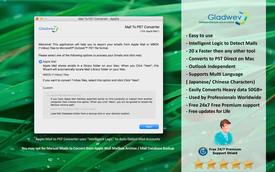 #1. Mail To PST Converter - AppEd (macOS) By: Gladwev Software Private Limited