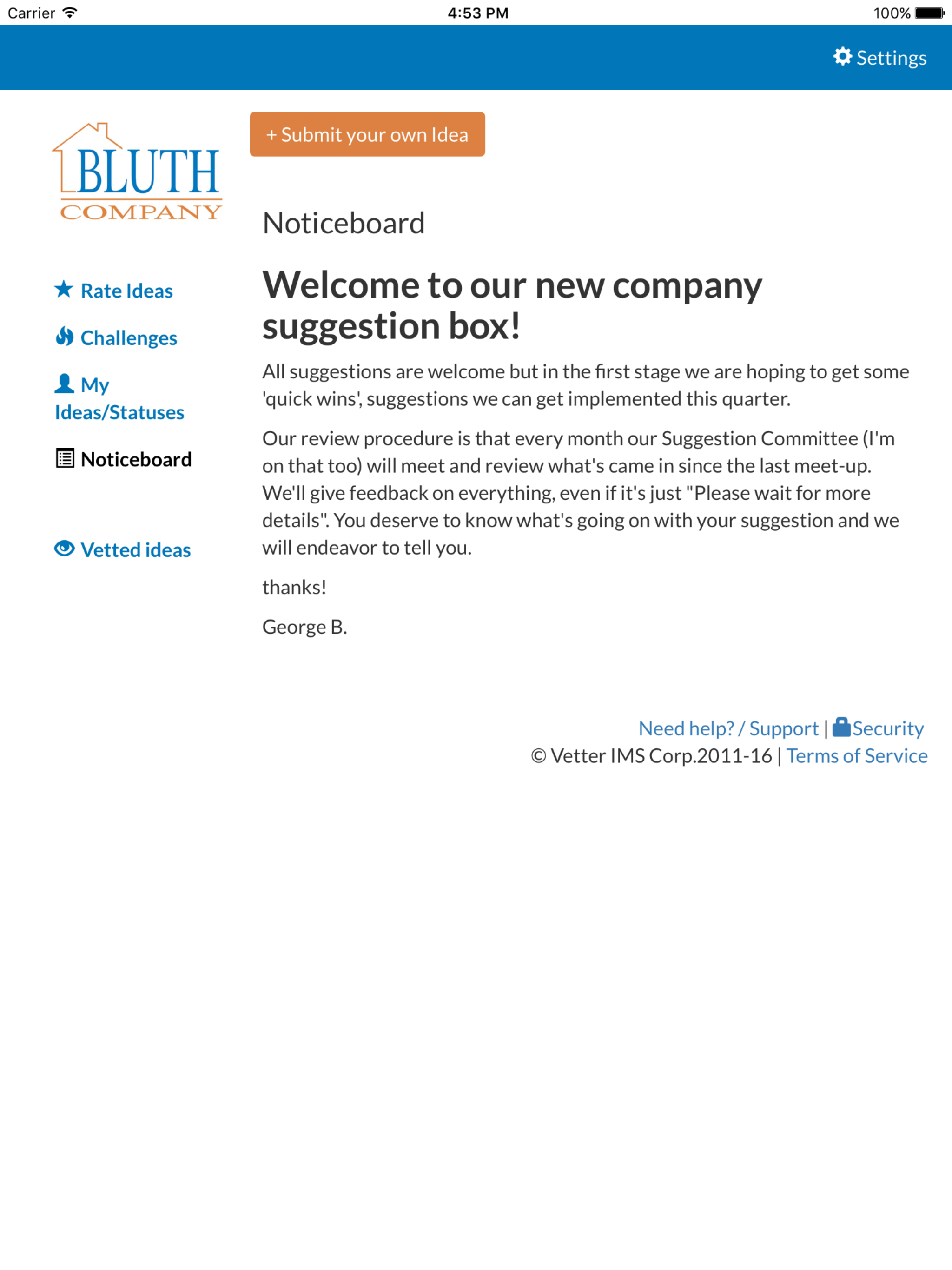 Vetter Employee Suggestion Box tool