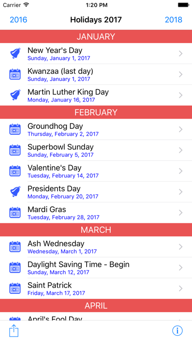 Holidays Calendar Screenshot