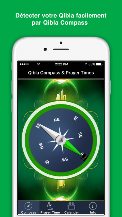 Screenshot #1 pour Qibla Compass-Prayer times:qibla boussole-prière