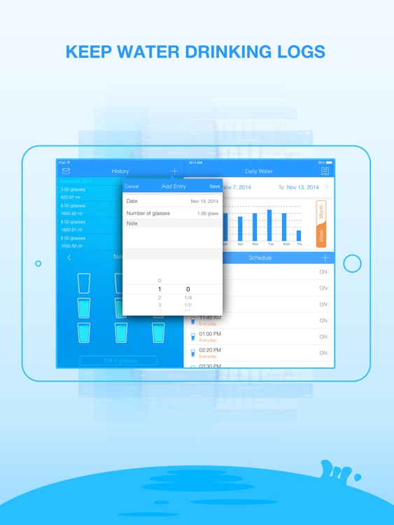 Daily Water Pro for iPad- Water Reminder & Counter screenshot-3