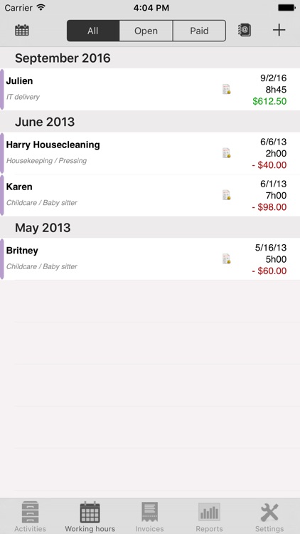 Timesheet, hours and invoicing