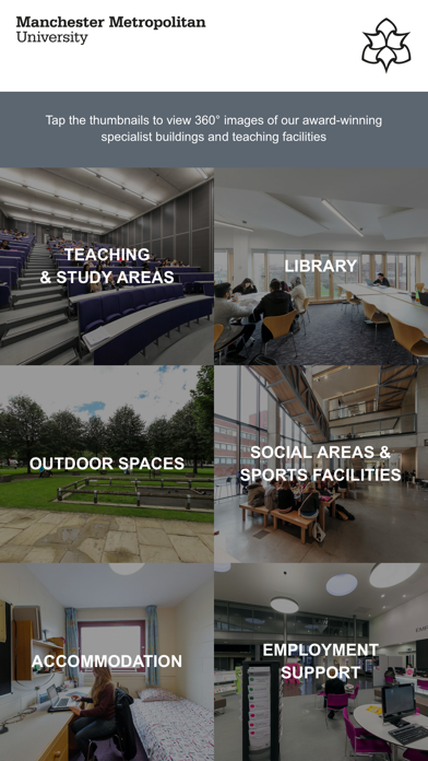 Manchester Metropolitan University – 360° Tour app screenshot