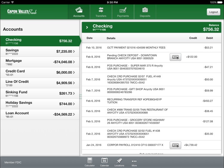 Capon Valley Bank for iPad