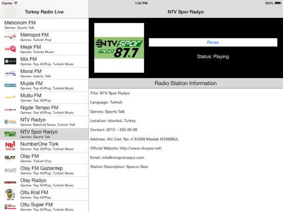 Turkey Radio Live Player (Turkish / Türkiye / Türkçe / Turk / Türk radyo) iPad screenshot