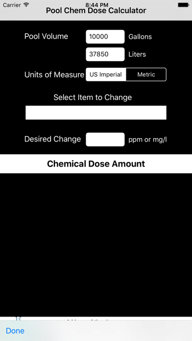 Pool Chemical Dose Calculator Screenshot