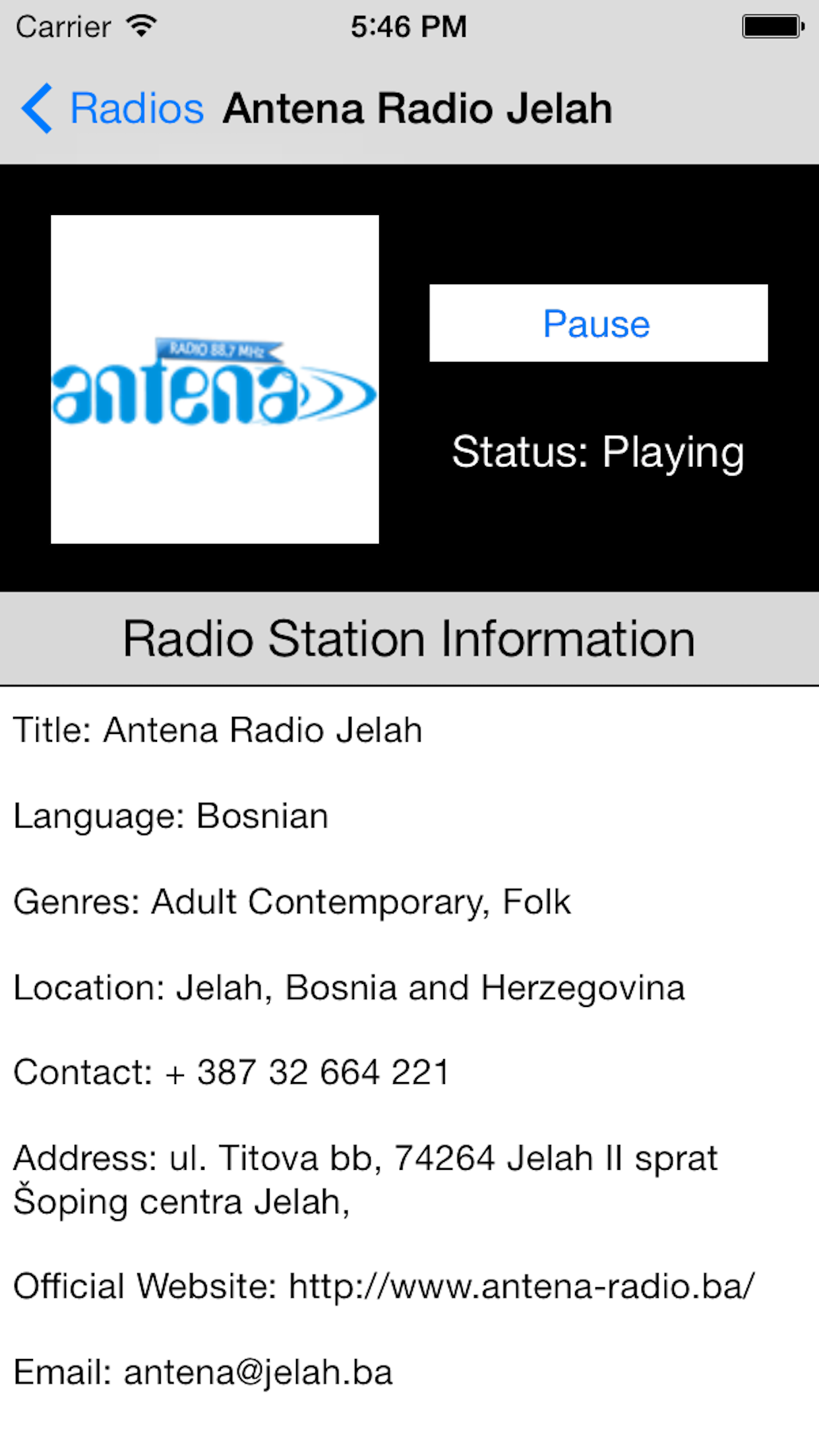 Bosnia and Herzegovina Radio Live (Босна и Херцеговина, Bosnian, bosanski, босански)