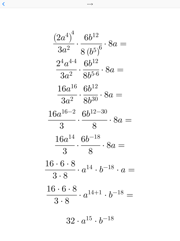 Screenshot #5 for Powers - Exercises and complete solutions