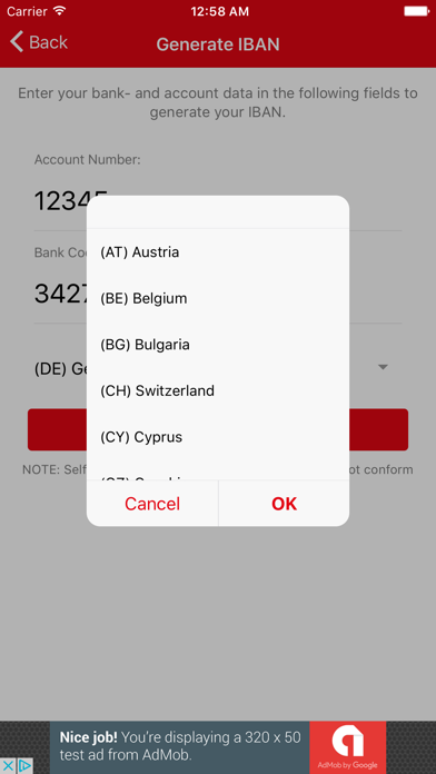 IBAN-Test iPhone screenshot