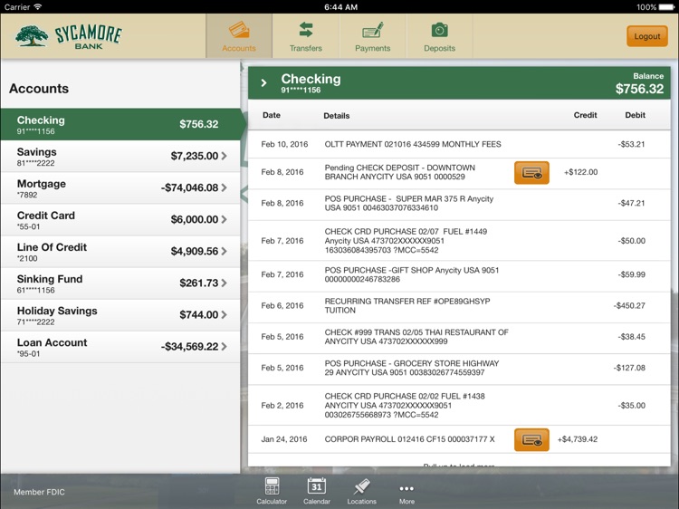 Sycamore Bank for iPad