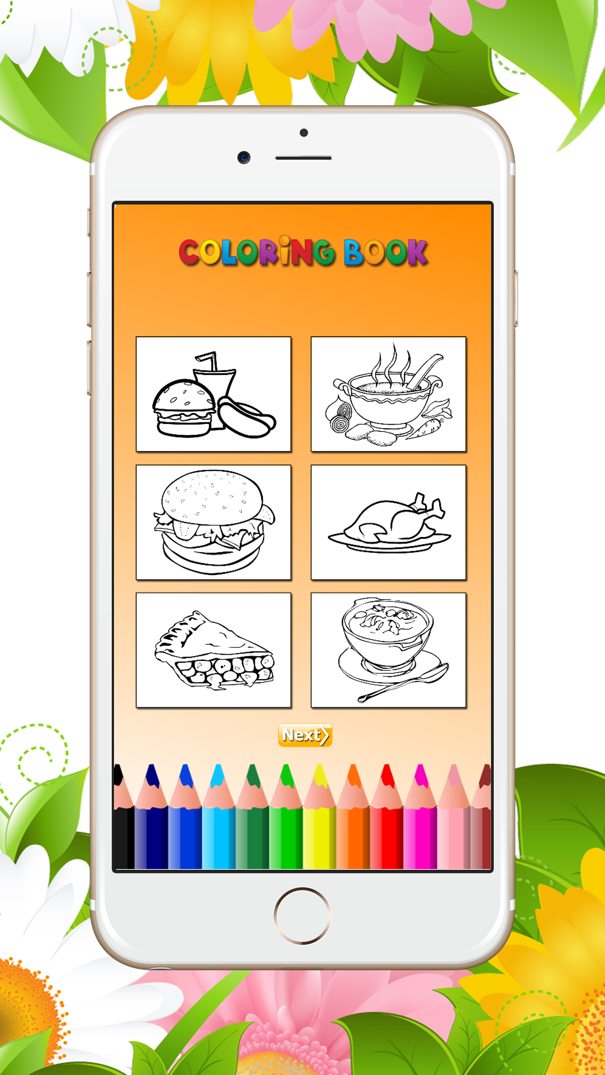 Food Coloring Book for Adults and Kids: Learn to color and draw a fast food, rice and more screenshot 4