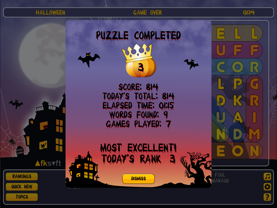 #4. WordSearch Halloween HD (iOS) 由: AFKSoft