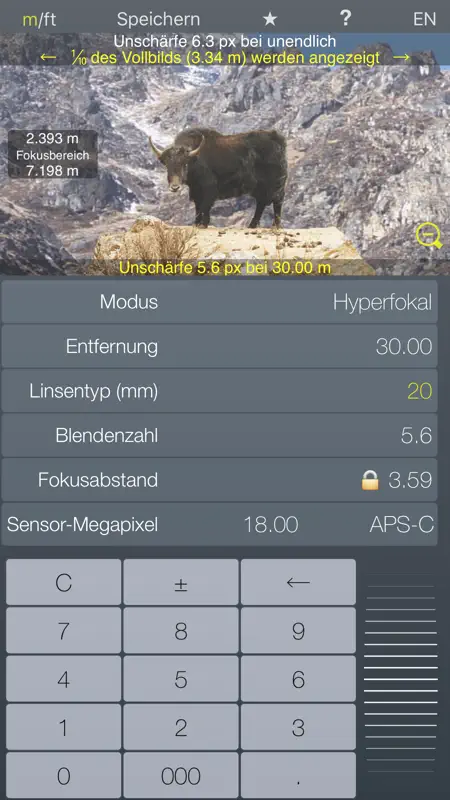 Fokus Hyperfokalrechner Tiefenschärfe screenshot 4 of 4