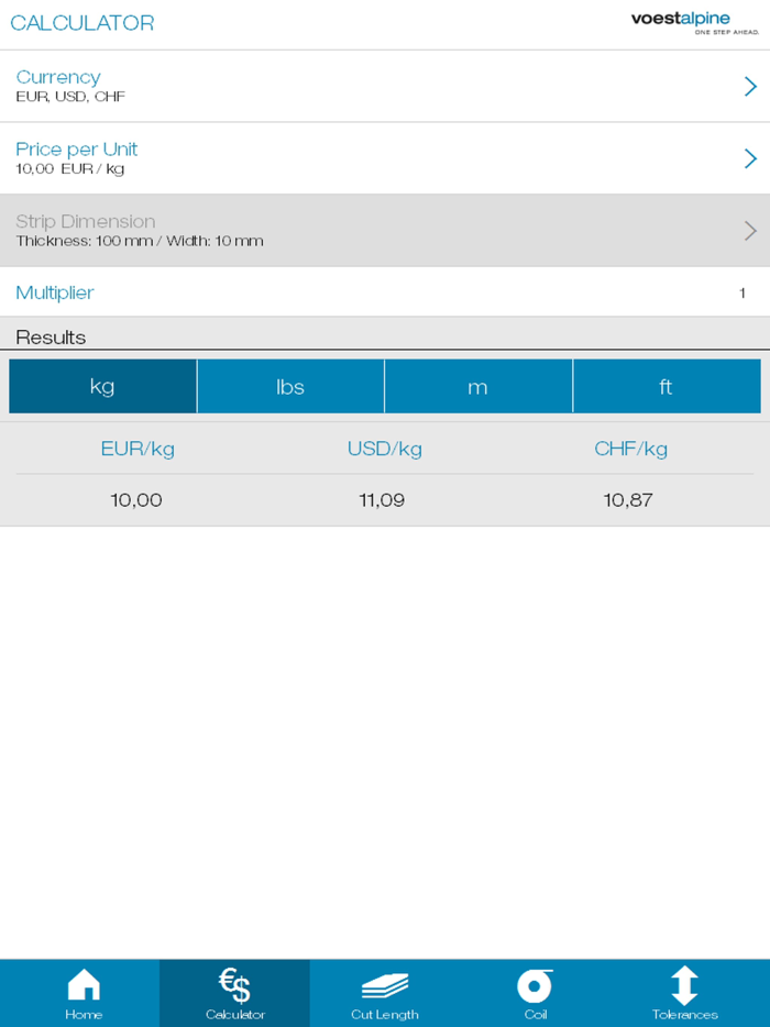 voestalpine steel calculator