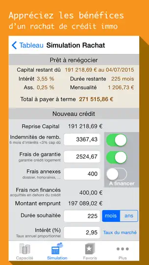 Capture d'écran de Simule Mon Prêt, Calcul De Crédit Immo, Auto Conso sur iPhone 2