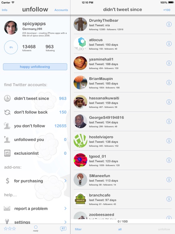 unfollow for Twitter - iPad edition