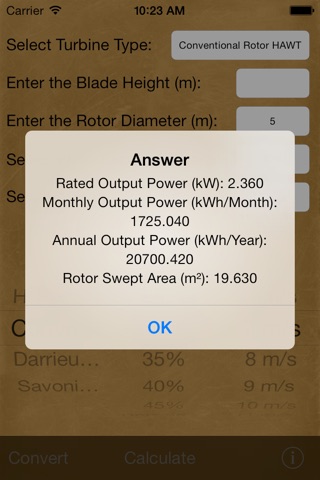 Wind Turbine Power Calc screenshot 2