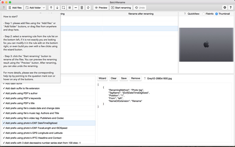 BatchRename Flex app screenshot