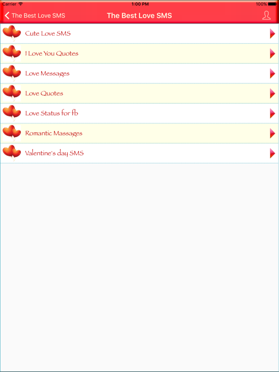 The Best Love SMS iPad screenshot 2 - Lifestyle app
