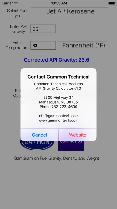 Gammon API Gravity Calculator Screenshot