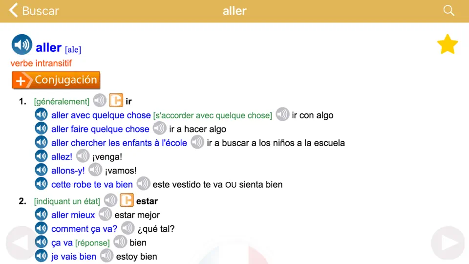 Captura de pantalla de Diccionario Francés/español en iPhone 3