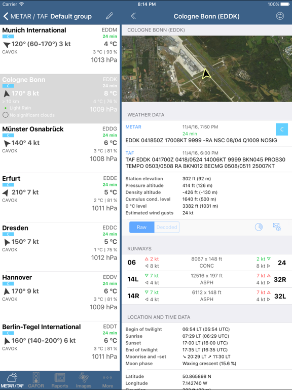 Aviation weather iPad screenshot
