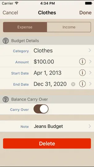 Captura de pantalla de My Budgets en iPhone 2