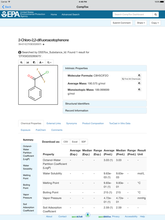 Screenshot #5 pour m/z EPA CompTox