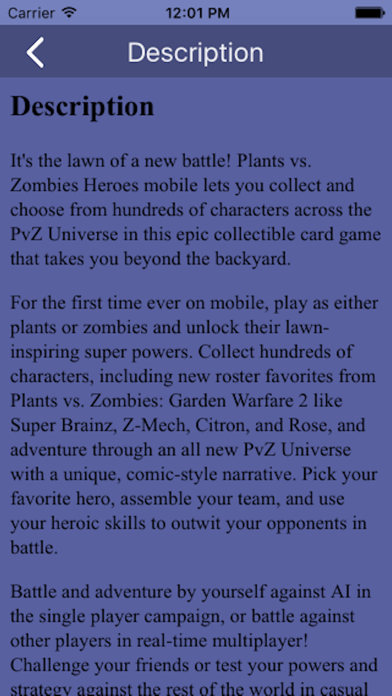 Screenshot #1 pour Guide for PlantsvsZombies Heroes Edtion