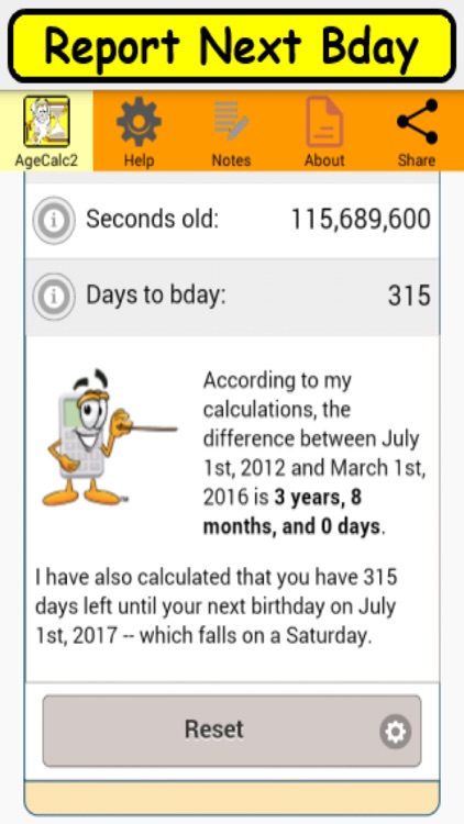 AgeCalc2a birthday anniversary calculator by Timothy Koen