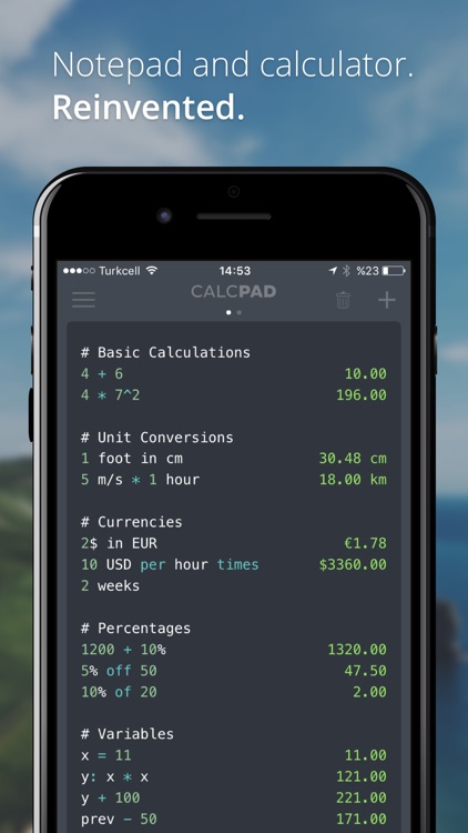 CalcPad - Notepad and Calculator. Reinvented