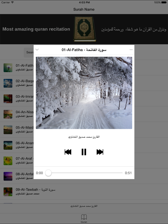 Al menchaoui - محمد صديق المنشاوي - Quran mp3 iPad screenshot