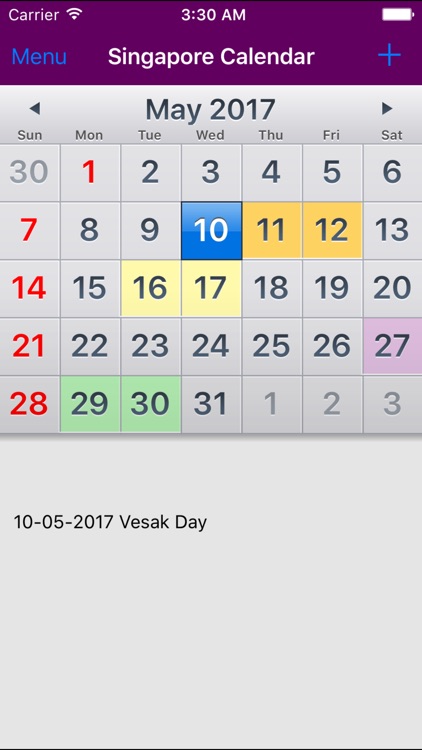 2017 Singapore Holiday Calendar AdFree
