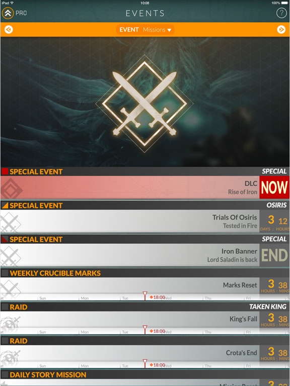 Events for Destiny Track Public Events Timers iPad screenshot