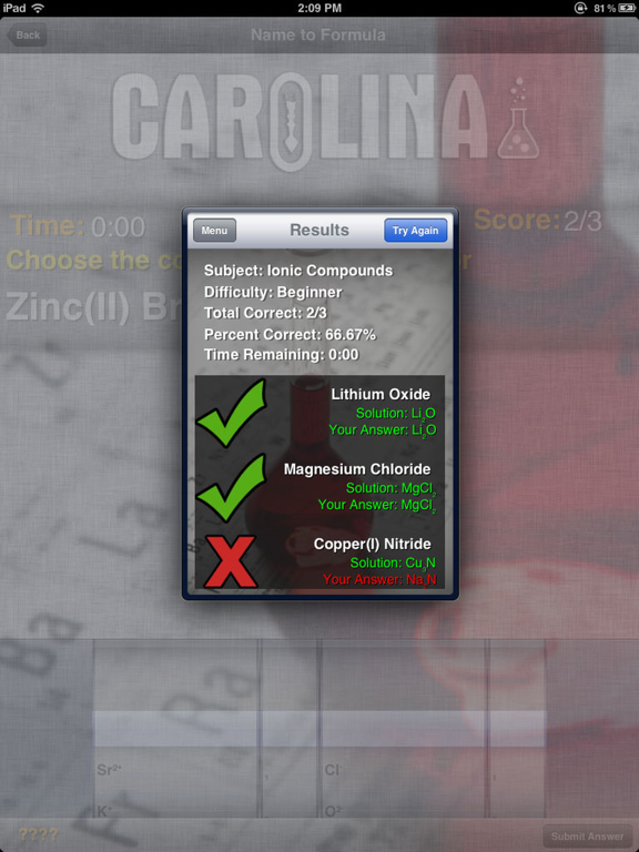 Chemistry Formula Practice iPad screenshot