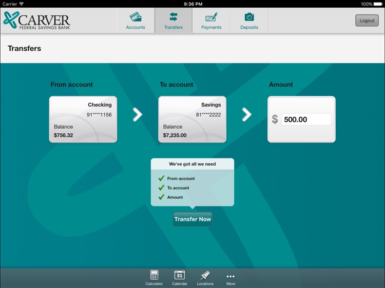 Carver Federal Savings Bank for iPad screenshot-3
