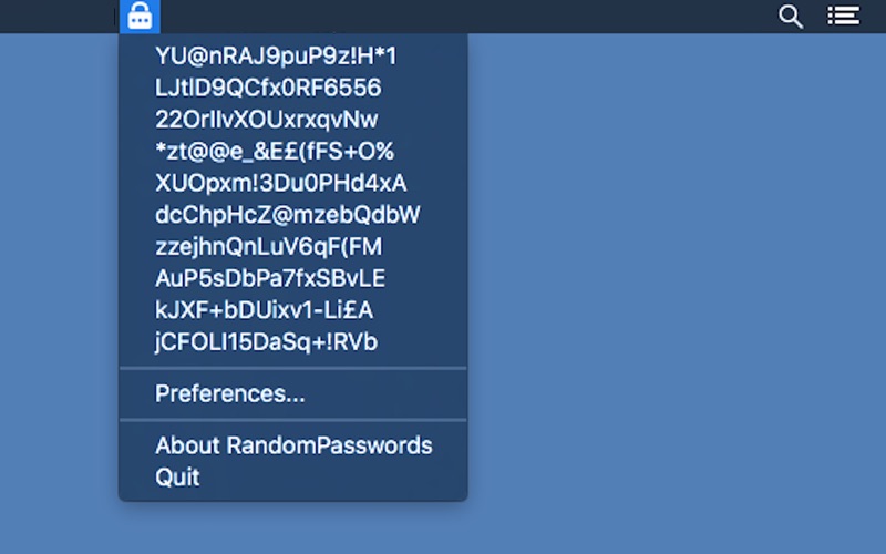 RandomPasswords app screenshot