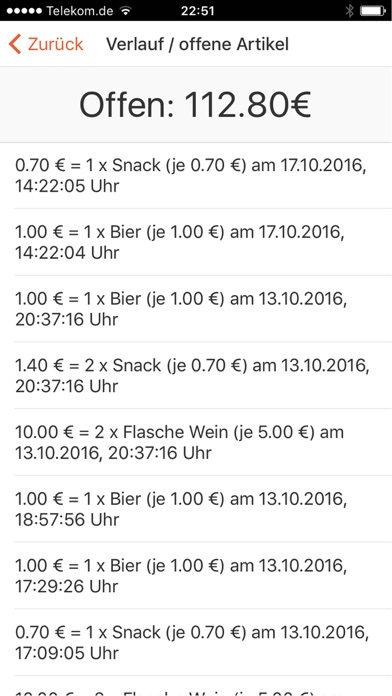 Getränkeliste screenshot