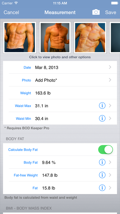 Screenshot #3 pour BOD Keeper Free - Body Fat Calculator & Tracker