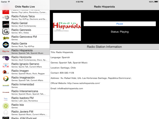 Screenshot #6 pour Chile Radio Live Player (Santiago / Spanish / español)