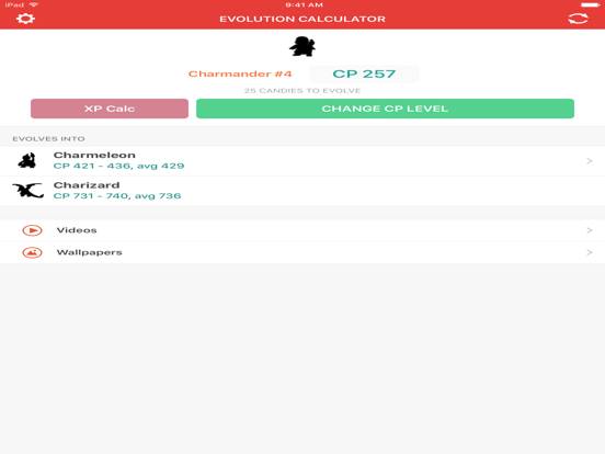 Evolution Calculator for Pokemon GO - XP & CP iPad screenshot 1 - Utilities app