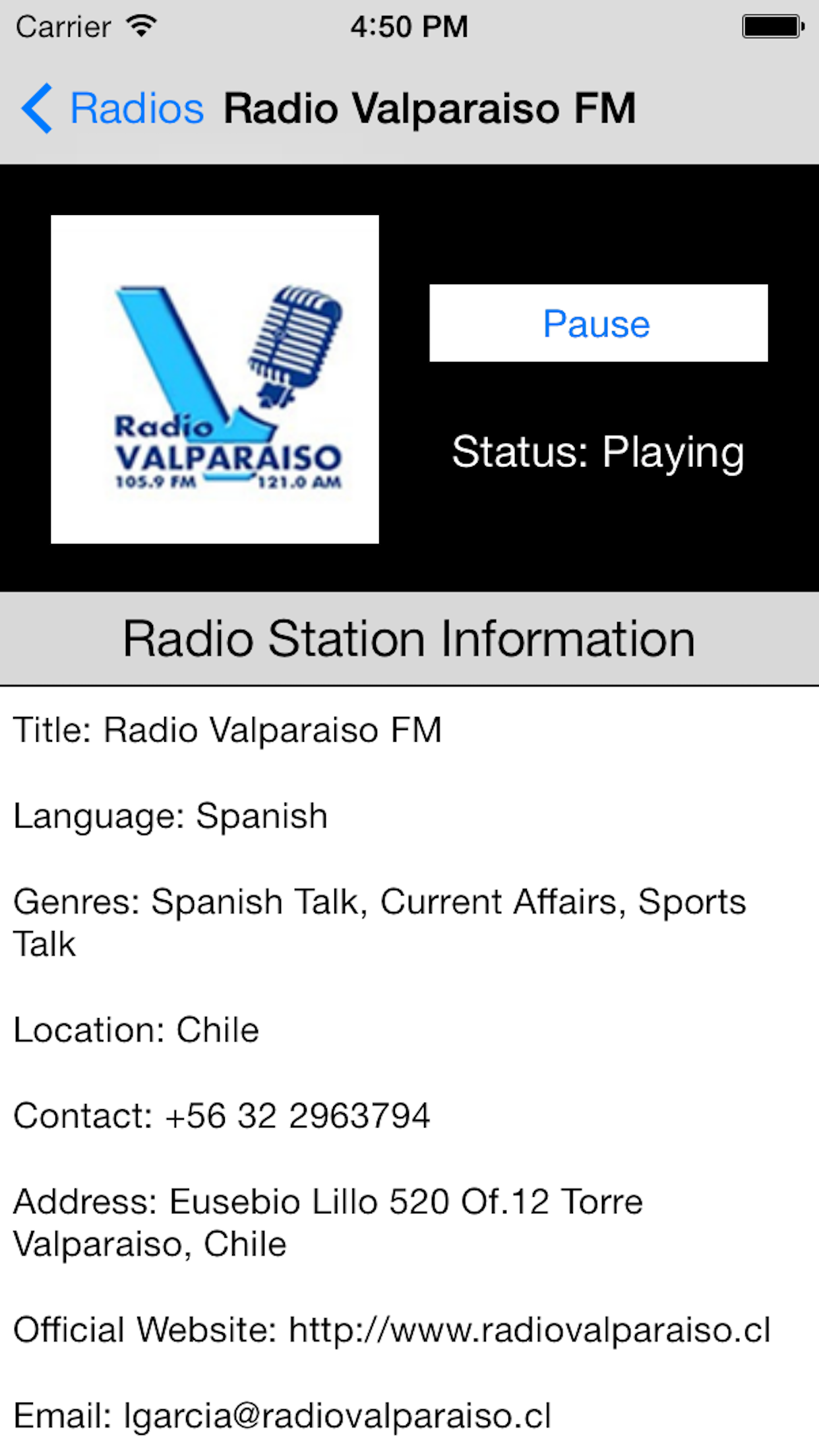Chile Radio Live Player (Santiago / Spanish / español) screenshot 3