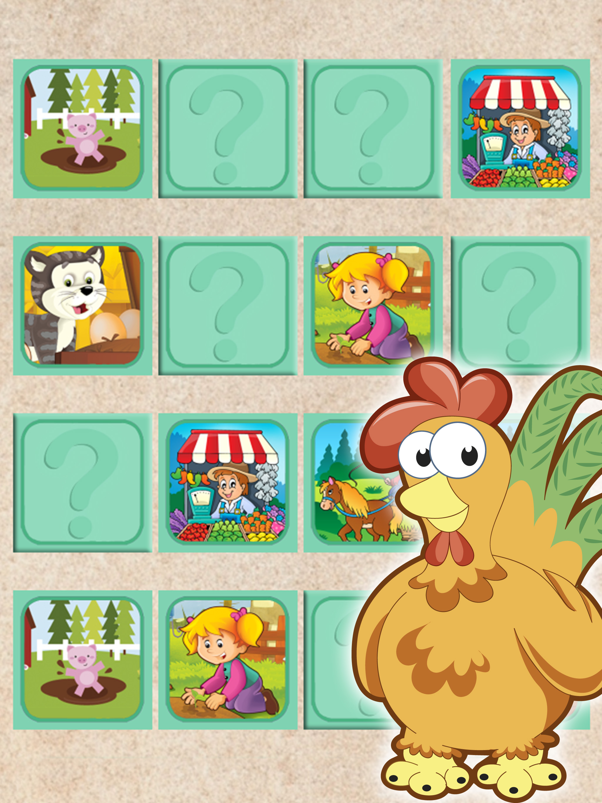 Scratch farm animals & pairs game for kids