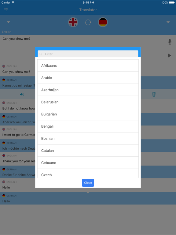 Translate 92 Languages iPad screenshot