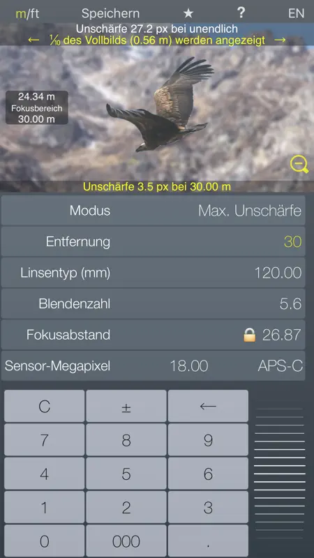 Fokus Hyperfokalrechner Tiefenschärfe screenshot 3 of 4