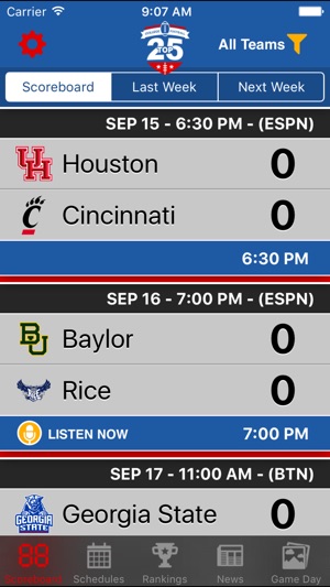 Top 25 College Football Schedules & Scor