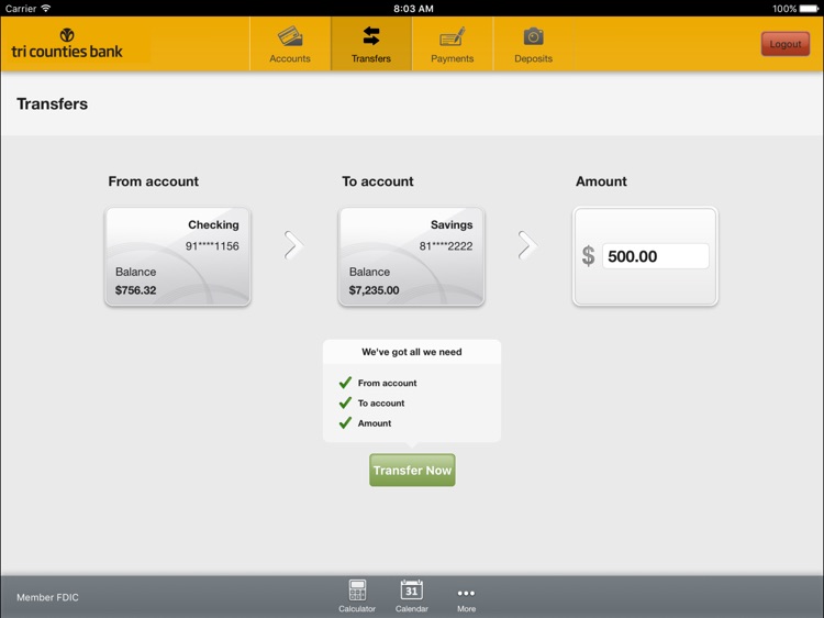 Tri Counties Mobile Banking for iPad screenshot-3